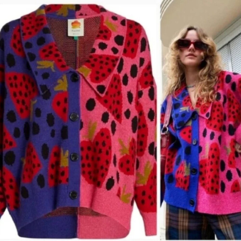 RARE - Farm Rio Mix Maxi Heartberry Cardigan - XS